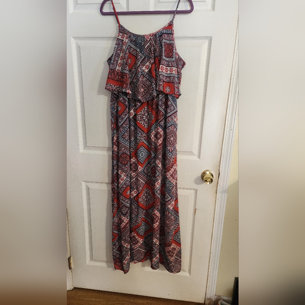 Xhilaration Red and Blue Geometric Maxi Dress
